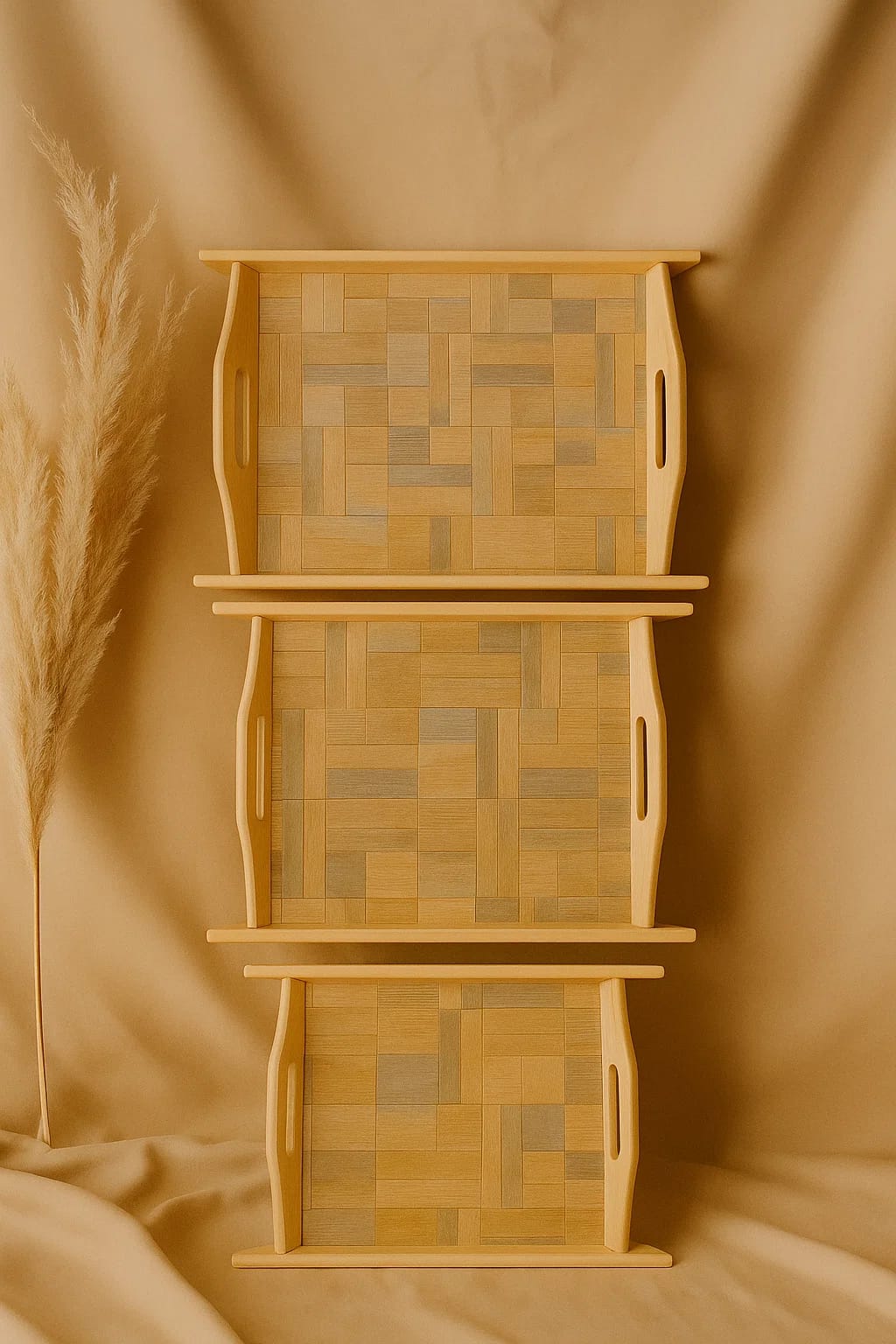 Natural Wooden Serving Tray Set with Handles – Minimalist Home & Kitchen Décor