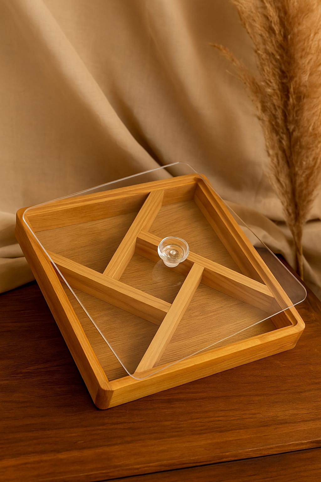 Natural Wooden Dry Fruit & Snack Box – With Acrylic Cover"