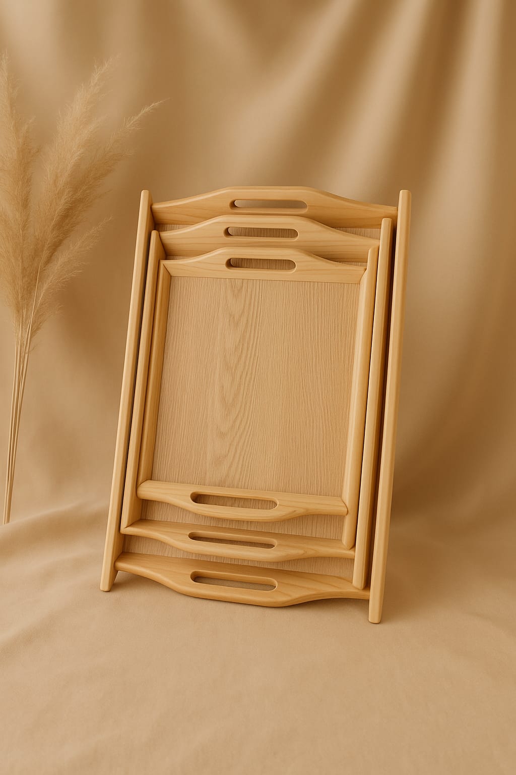 Natural Wooden Serving Tray Set with Handles – Minimalist Home & Kitchen Décor