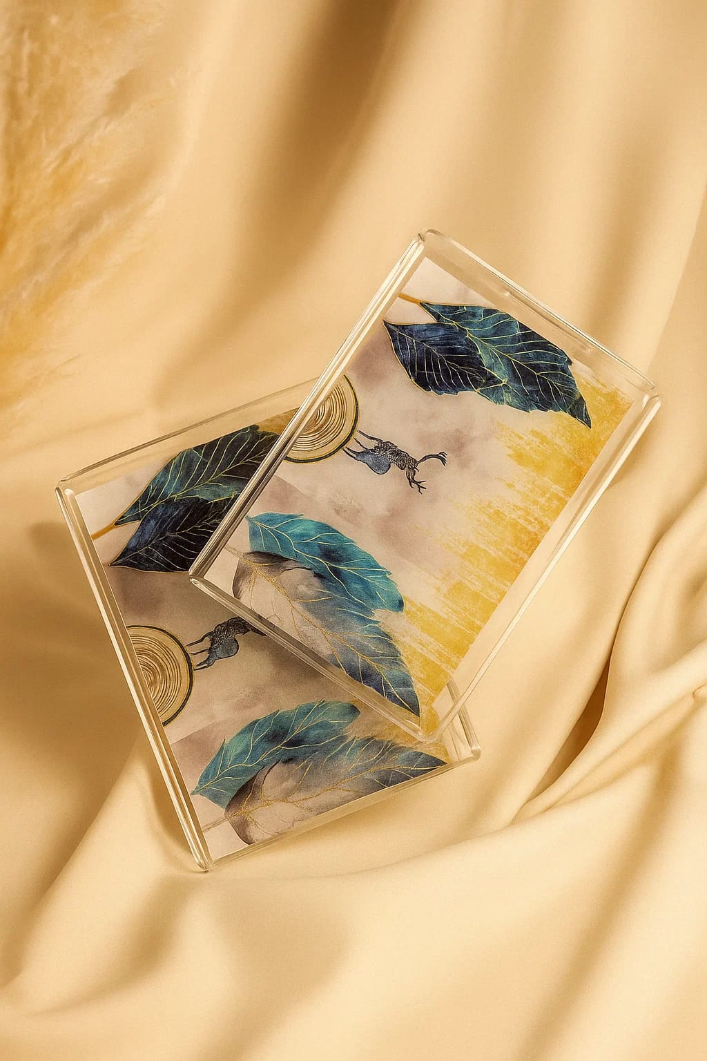 "Abstract Blue Leaf Acrylic Tray – Artistic Modern Home Décor Accent"