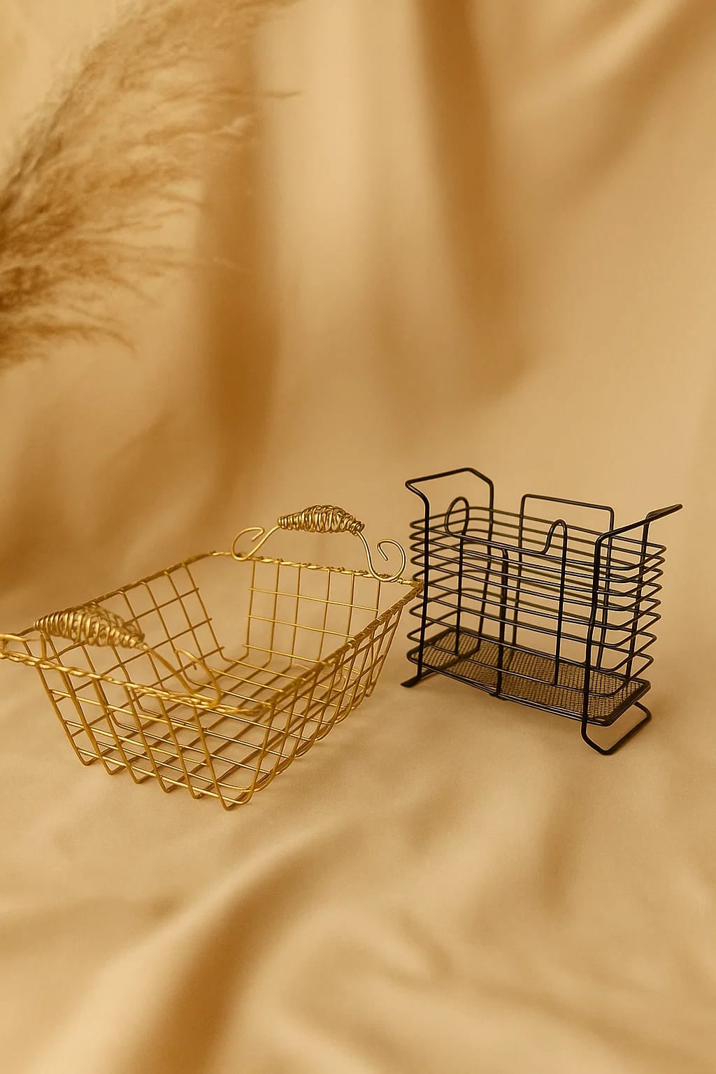 Elegant Metal Wire Storage Baskets – Gold & Black