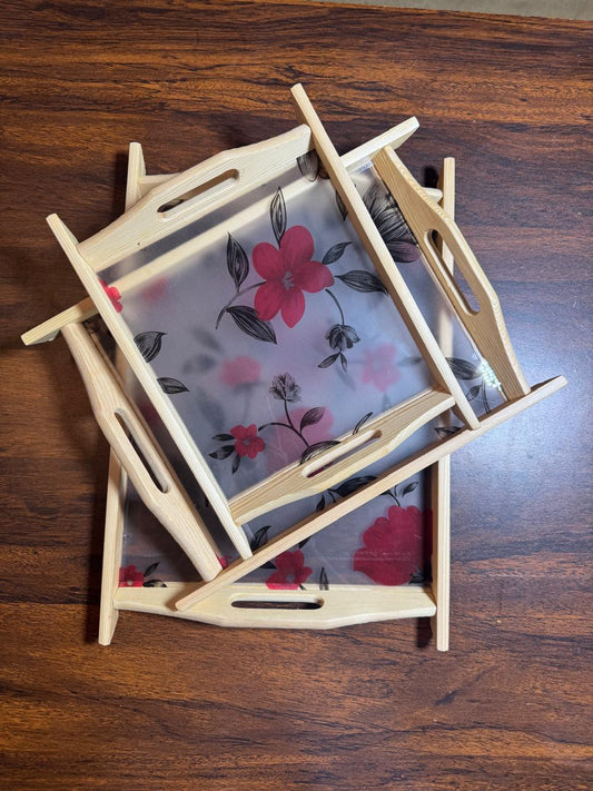 "Premium Wooden & Acrylic Serving Tray Set - Durable & Chic"